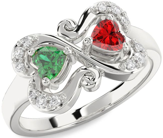 Diamond Silver Two Heart Promise Ring