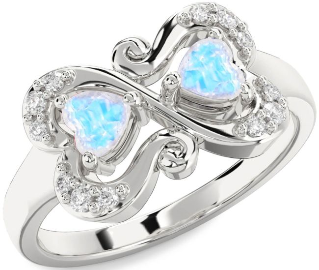 Diamond Moonstone Silver Two Heart Ring