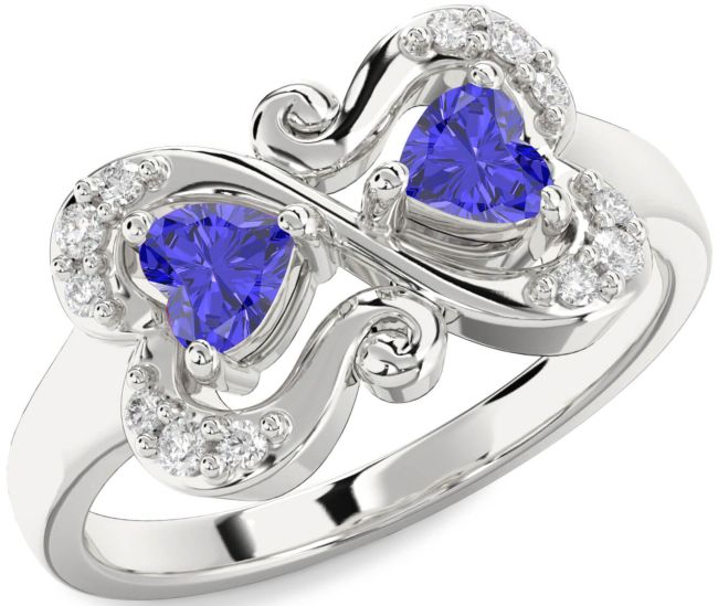 Diamond Tanzanite Silver Two Heart Ring