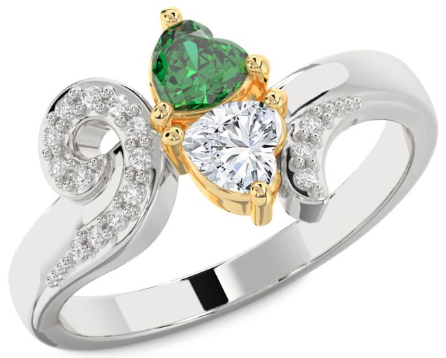 Diamond Gold Silver Two Heart Promise Ring