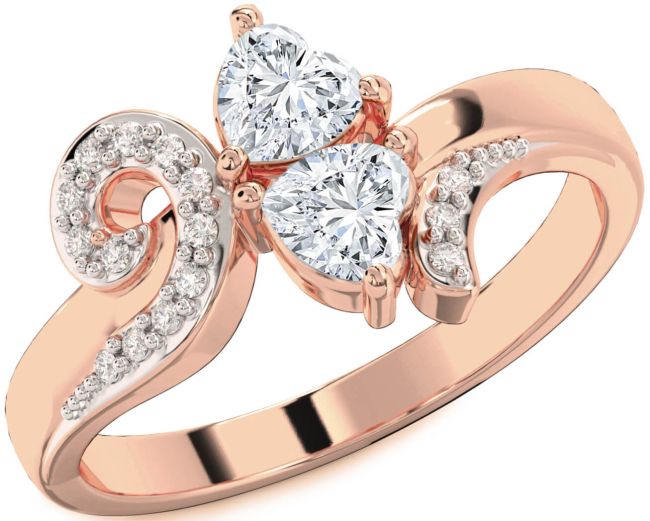 Diamond Rose Gold Two Heart Ring