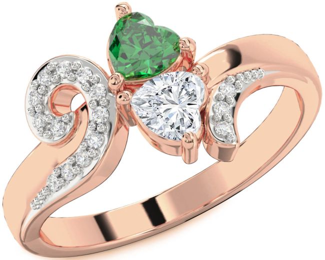 Diamond Rose Gold Silver Two Heart Promise Ring