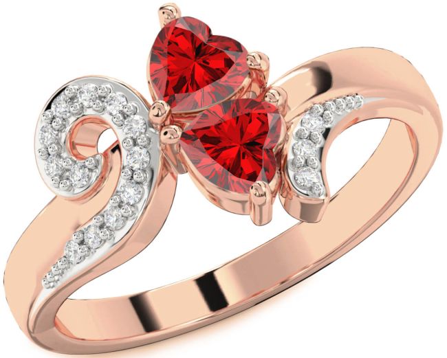 Diamond Ruby Rose Gold Two Heart Birthstone Ring