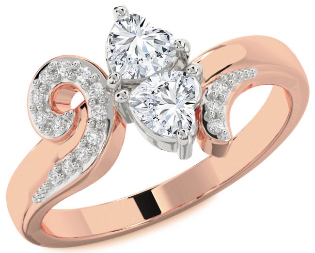 Diamond White Rose Gold Two Heart Ring