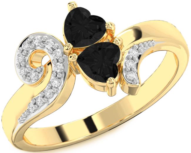 Black Diamond Gold Two Heart Ring