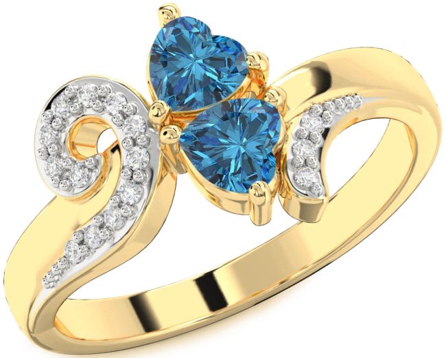 Blue Diamond Gold Two Heart Ring
