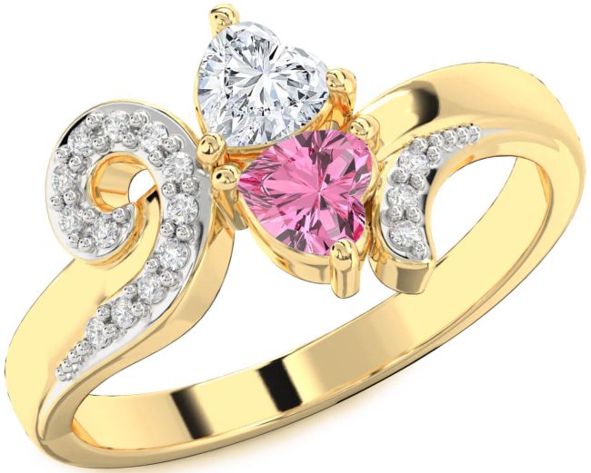 Diamond Gold Silver Two Heart Promise Ring