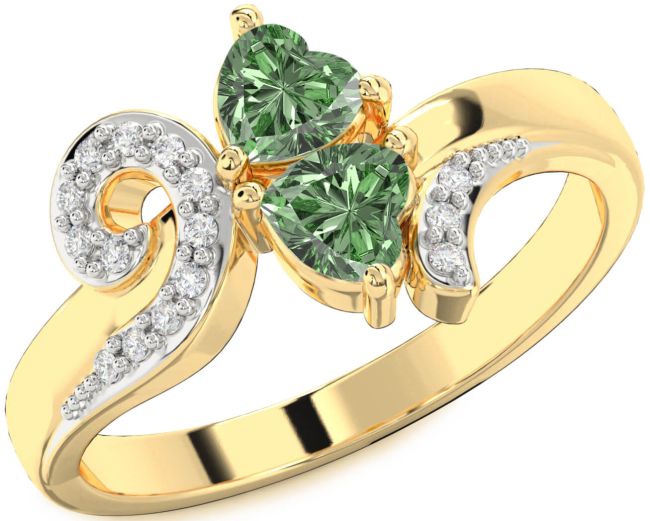 Green Diamond Gold Two Heart Ring
