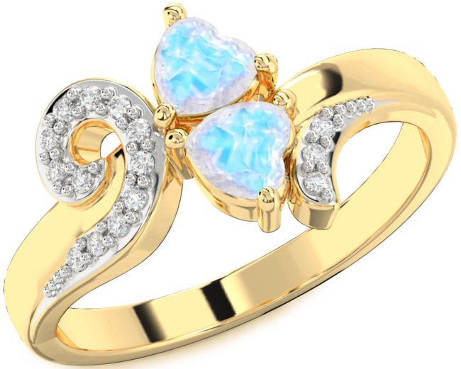 Diamond Moonstone Gold Two Heart Ring