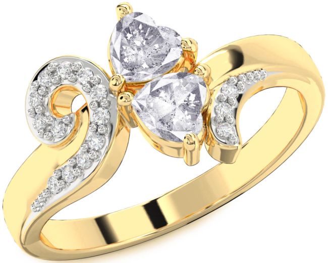 Salt & Pepper Diamond Gold Two Heart Ring