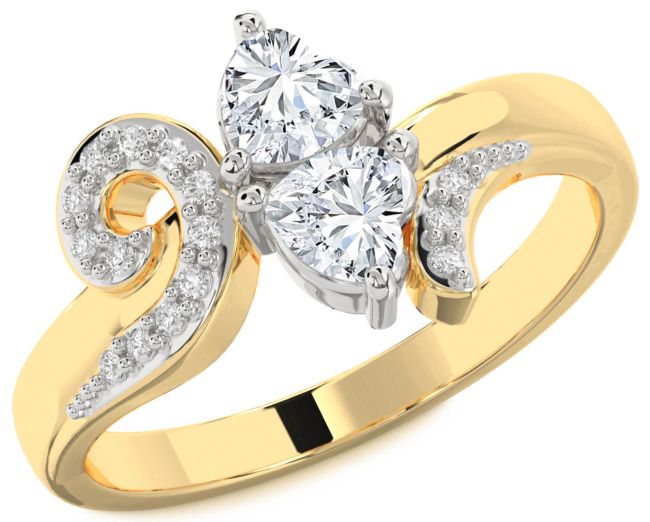 Diamond White Yellow Gold Two Heart Ring