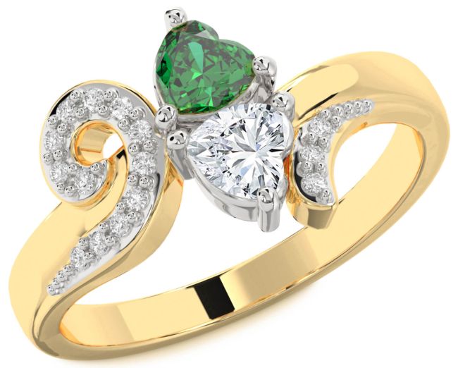 Diamond Gold Silver Two Heart Promise Ring