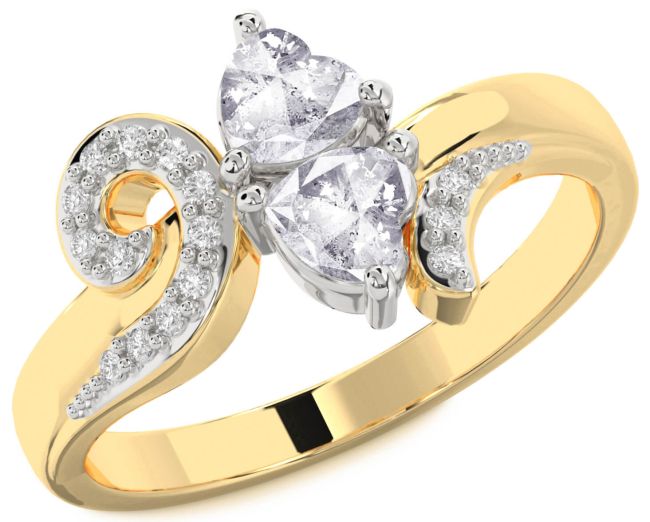Salt & Pepper Diamond Gold Silver Two Heart Ring