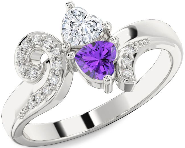 Diamond Silver Two Heart Promise Ring