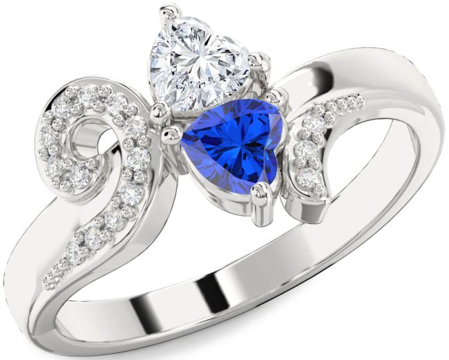 Diamond Silver Two Heart Promise Ring