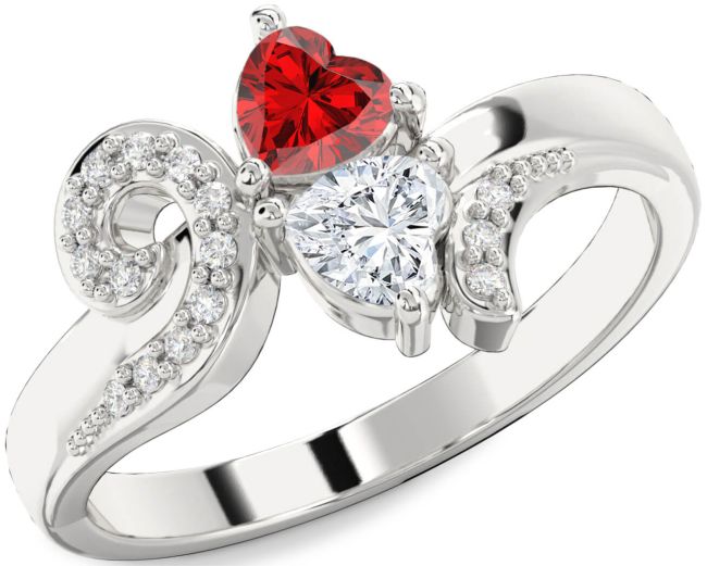 Diamond Silver Two Heart Promise Ring