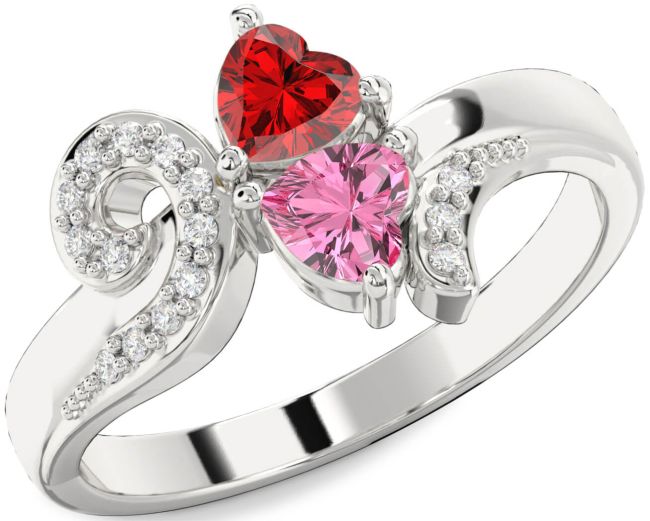 Diamond Silver Two Heart Promise Ring