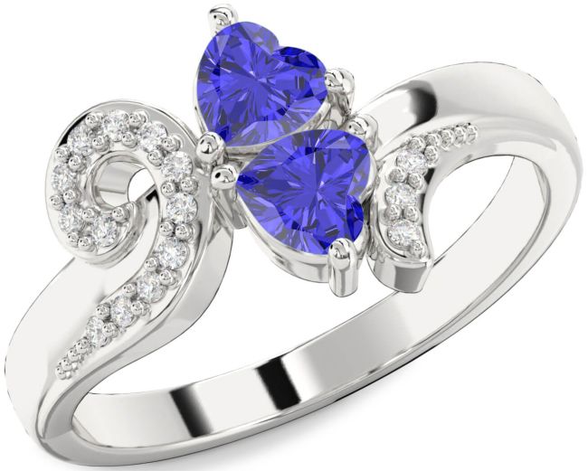 Diamond Tanzanite Silver Two Heart Ring