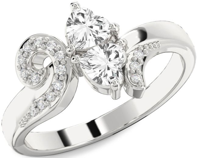 Diamond White Sapphire Silver Two Heart Ring