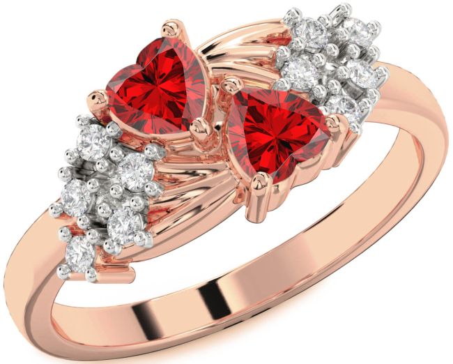 Diamond Ruby Rose Gold Two Heart Birthstone Ring