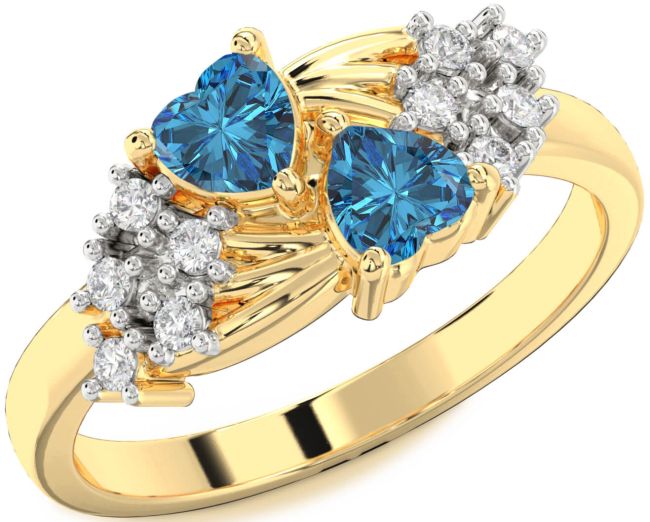 Blue Diamond Gold Two Heart Ring