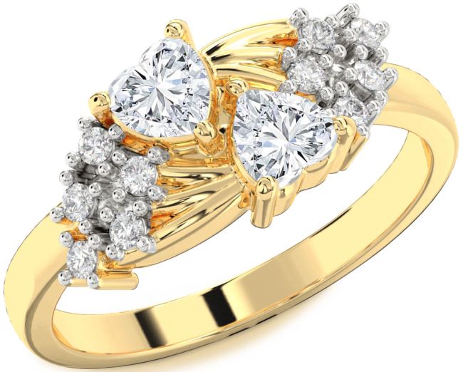 Diamond Gold Silver Two Heart Ring