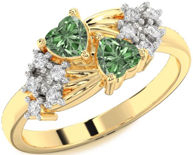 Green Diamond Gold Two Heart Ring