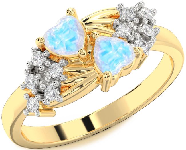 Diamond Moonstone Gold Two Heart Ring