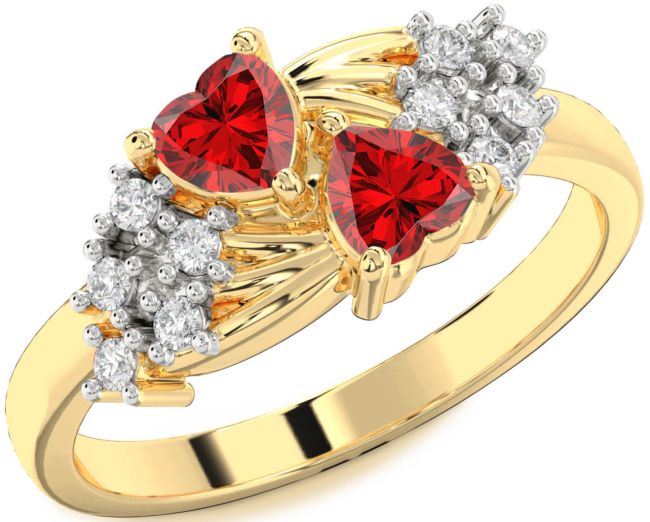 Diamond Ruby Gold Two Heart Birthstone Ring