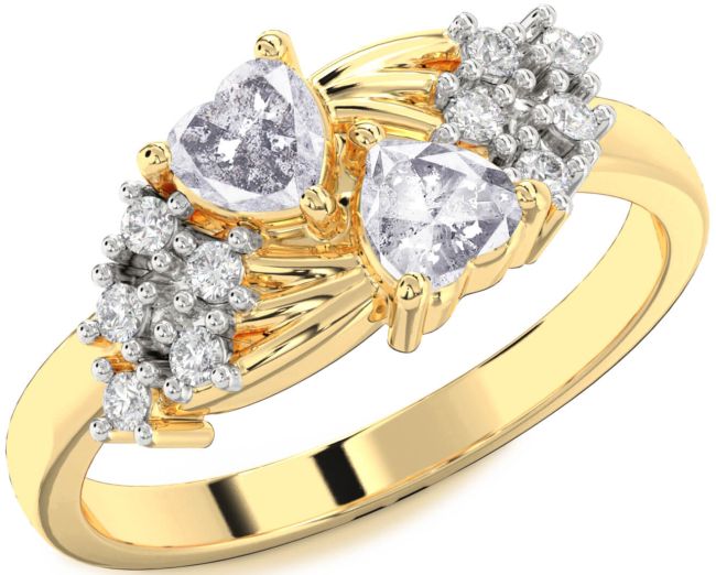 Salt & Pepper Diamond Gold Two Heart Ring