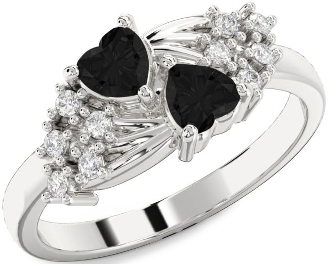 Black Diamond Silver Two Heart Ring