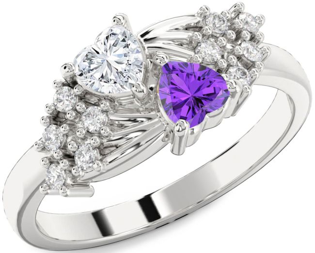 Diamond Silver Two Heart Promise Ring