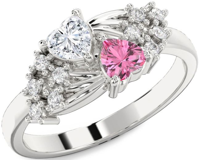 Diamond Silver Two Heart Promise Ring