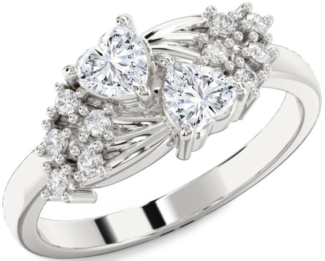 Diamond Silver Two Heart Ring