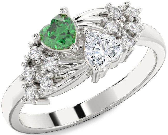 Diamond Silver Two Heart Promise Ring