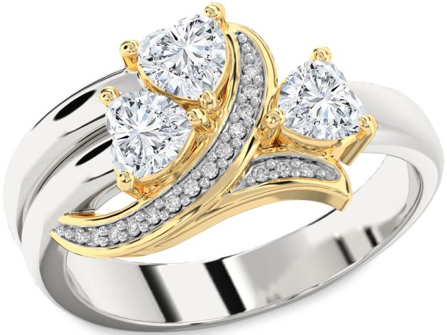 Diamond White Yellow Gold Heart Three Stone Ring