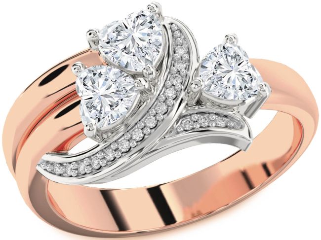 Diamond Platinum & Rose Gold Heart Three Stone Ring