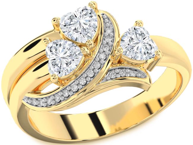 Diamond Gold Silver Heart Three Stone Ring