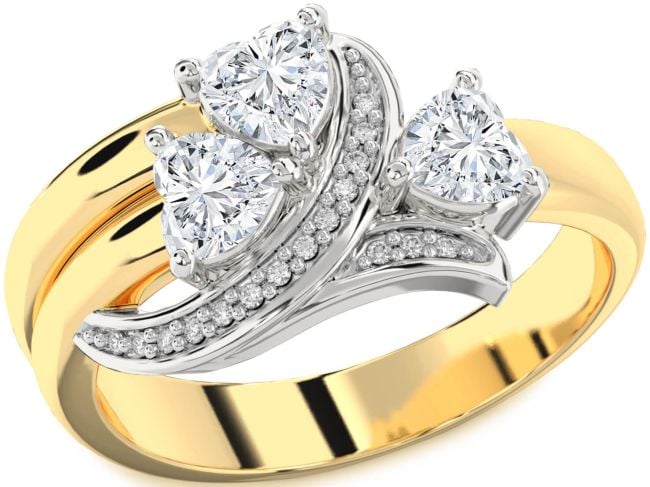 Diamond Platinum & Yellow Gold Heart Three Stone Ring