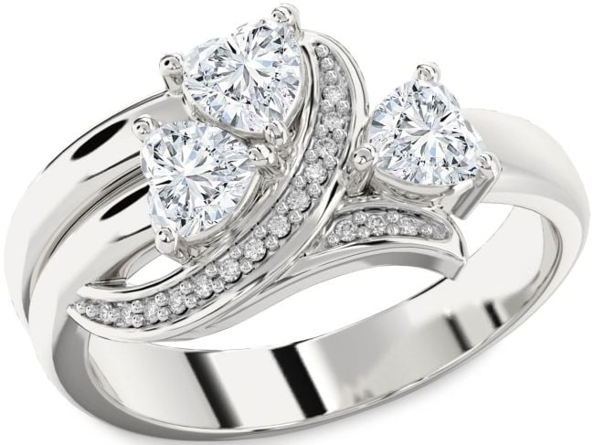 Diamond Silver Heart Three Stone Ring