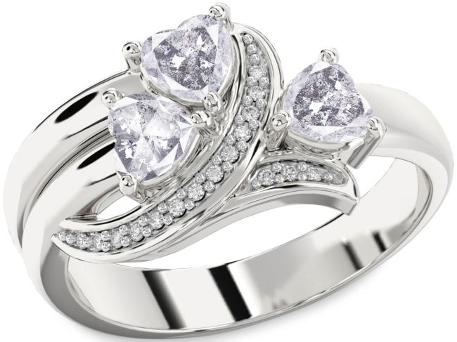 Salt & Pepper Diamond Silver Heart Three Stone Ring
