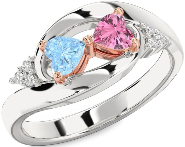 Diamond White Rose Gold Two Heart Promise Ring