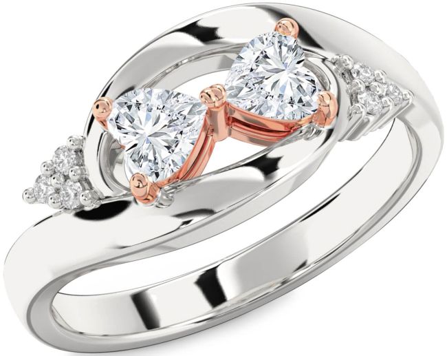 Diamond Platinum & Rose Gold Two Heart Ring