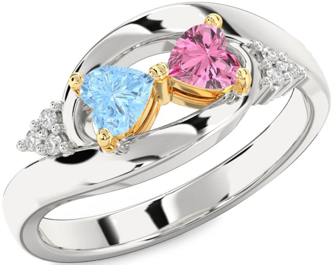 Diamond Platinum & Yellow Gold Two Heart Promise Ring