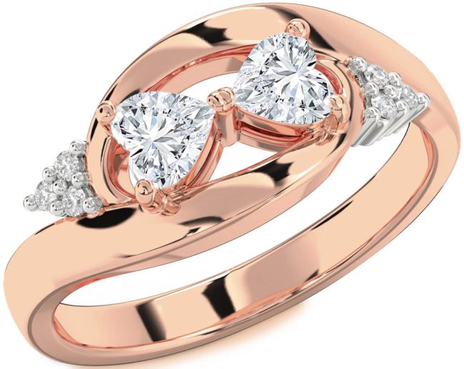 Diamond Rose Gold Two Heart Ring
