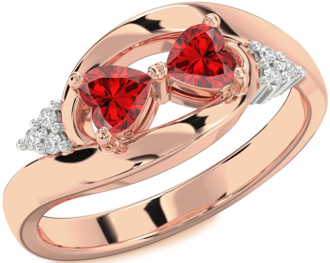 Diamond Ruby Rose Gold Two Heart Birthstone Ring