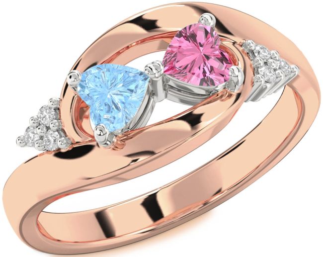 Diamond Rose Gold Silver Two Heart Promise Ring