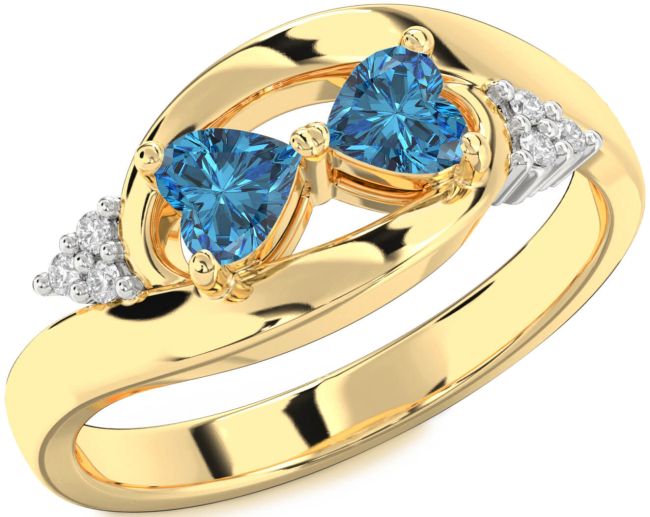 Blue Diamond Gold Two Heart Ring