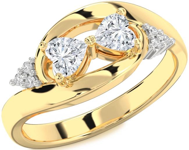 Diamond Gold Silver Two Heart Ring