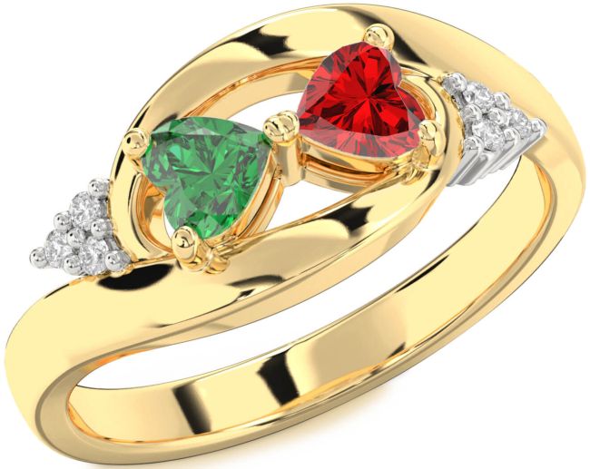 Diamond Gold Silver Two Heart Promise Ring